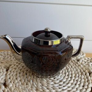 Vintage Gibson England Earthenware Tortoiseshell And Silver Art Deco Tea Pot